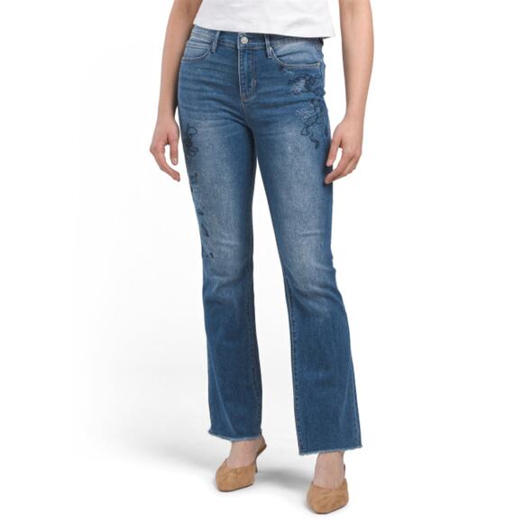 NWT Nicole Miller Women's High Rise Embroidered Bootcut Denim Jeans - Picture 1 of 5
